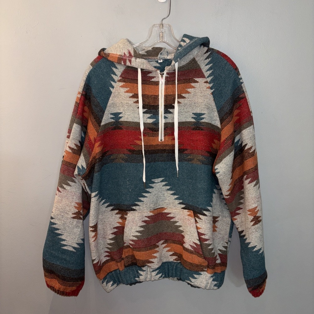 Aztec Western Pullover Hoodie 1/2 Zip Women's Size M Southwestern Cozy Comfy